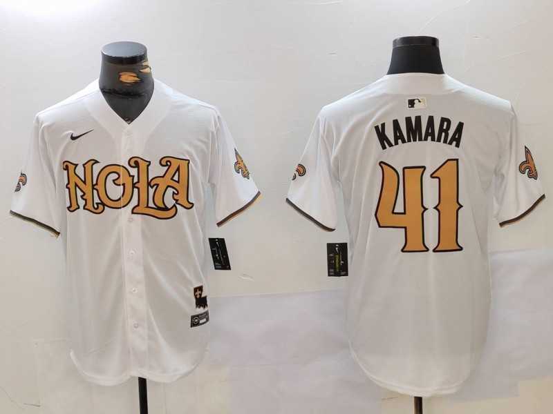Men%27s New Orleans Saints #41 Alvin Kamara White Nola Baseball Jersey->new orleans saints->NFL Jersey